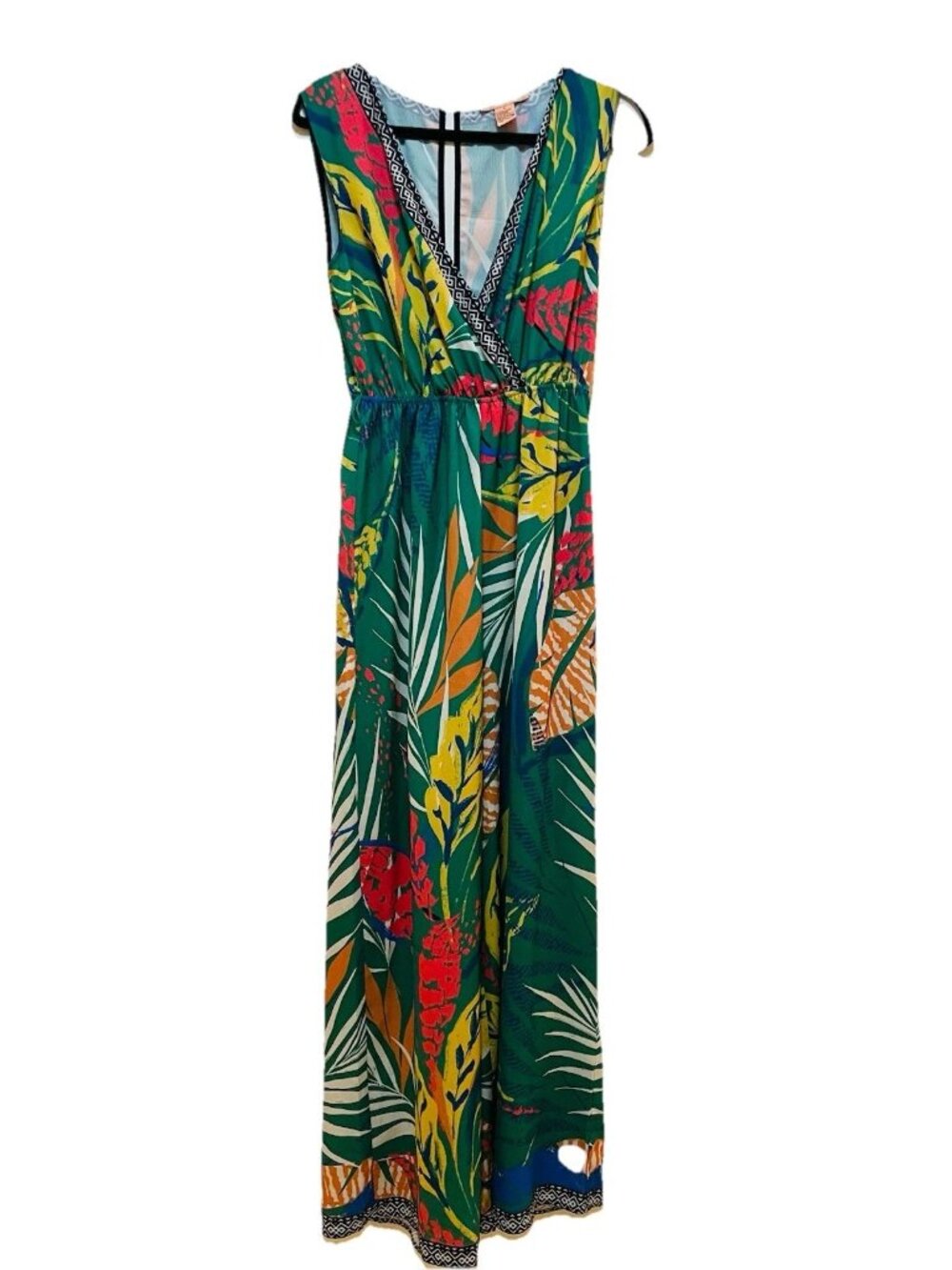 FLYING TOMATO Tropical Surplice Neckline Wide Pants Jumpsuit Sz S